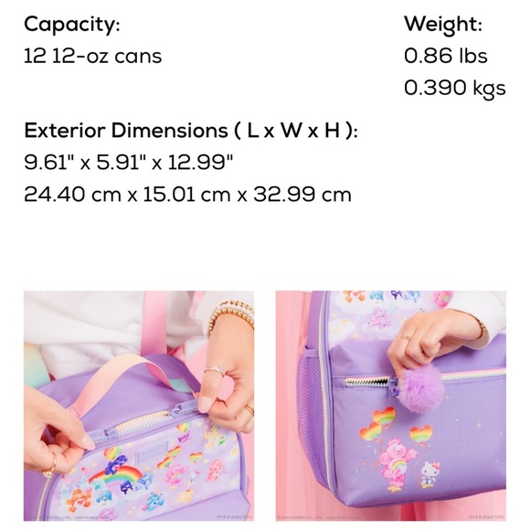 NEW! Purple Hello Kitty x Care Bears Insulated Igloo Cooler Backpack Bag Picnic - Picture 16 of 16